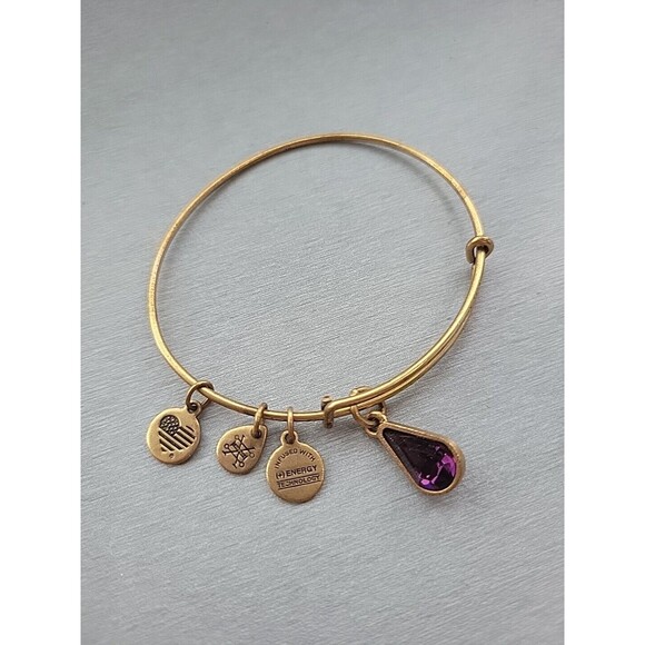 Alex And Ani Swarovski Teardrop Amethyst February Birthstone Bracelet Goldtone - Picture 1 of 7